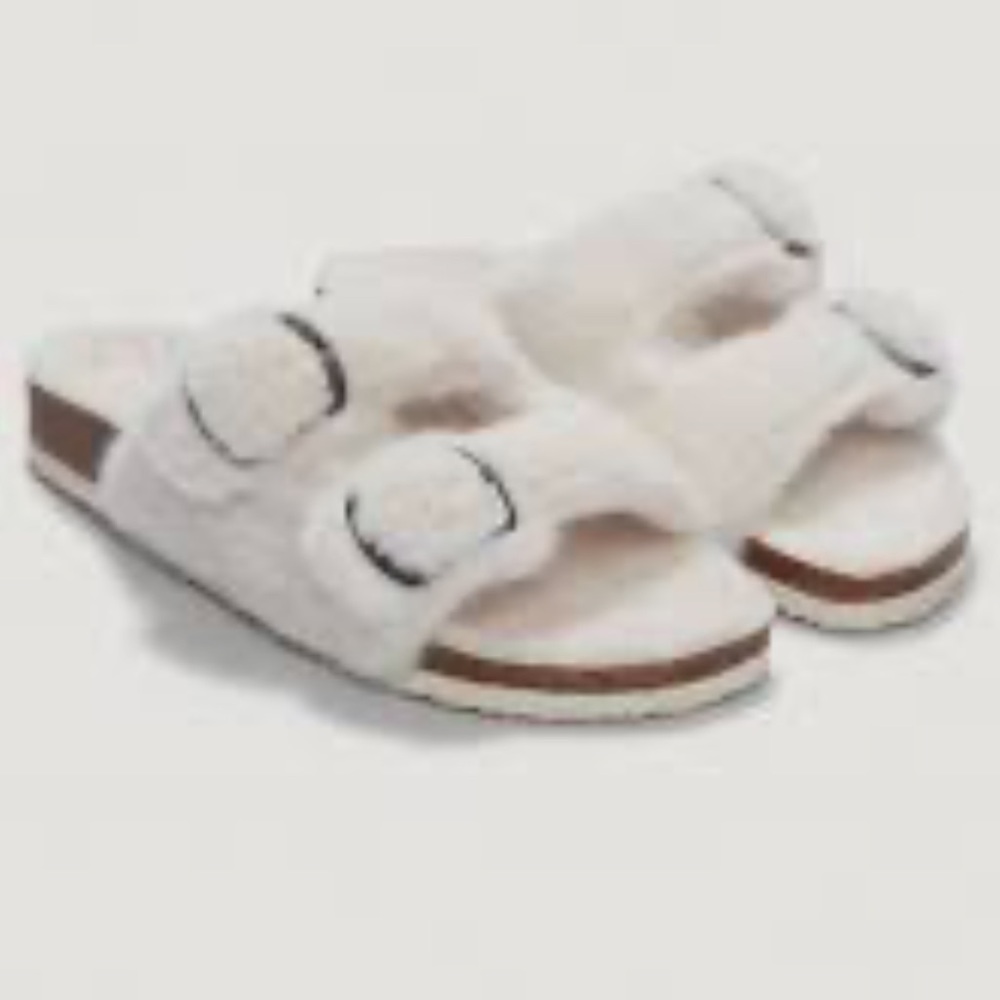 NWOT! - The White Company London - Faux Fur Buckle Cork Sandals - Picture 2 of 7